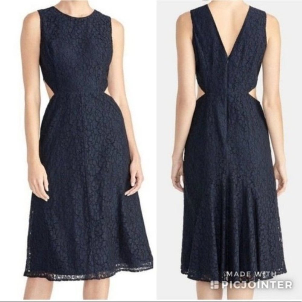 NWT  RACHEL Rachel Roy Navy Elana Lace Dress Cut out Side  Dress - Picture 2 of 14